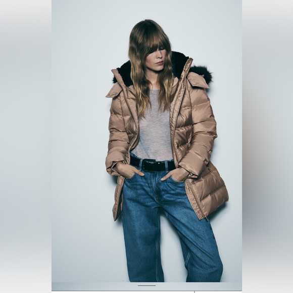 ZARA LONGLINE HOODED QUILTED FEATHER AND DOWN COAT - Picture 2 of 13